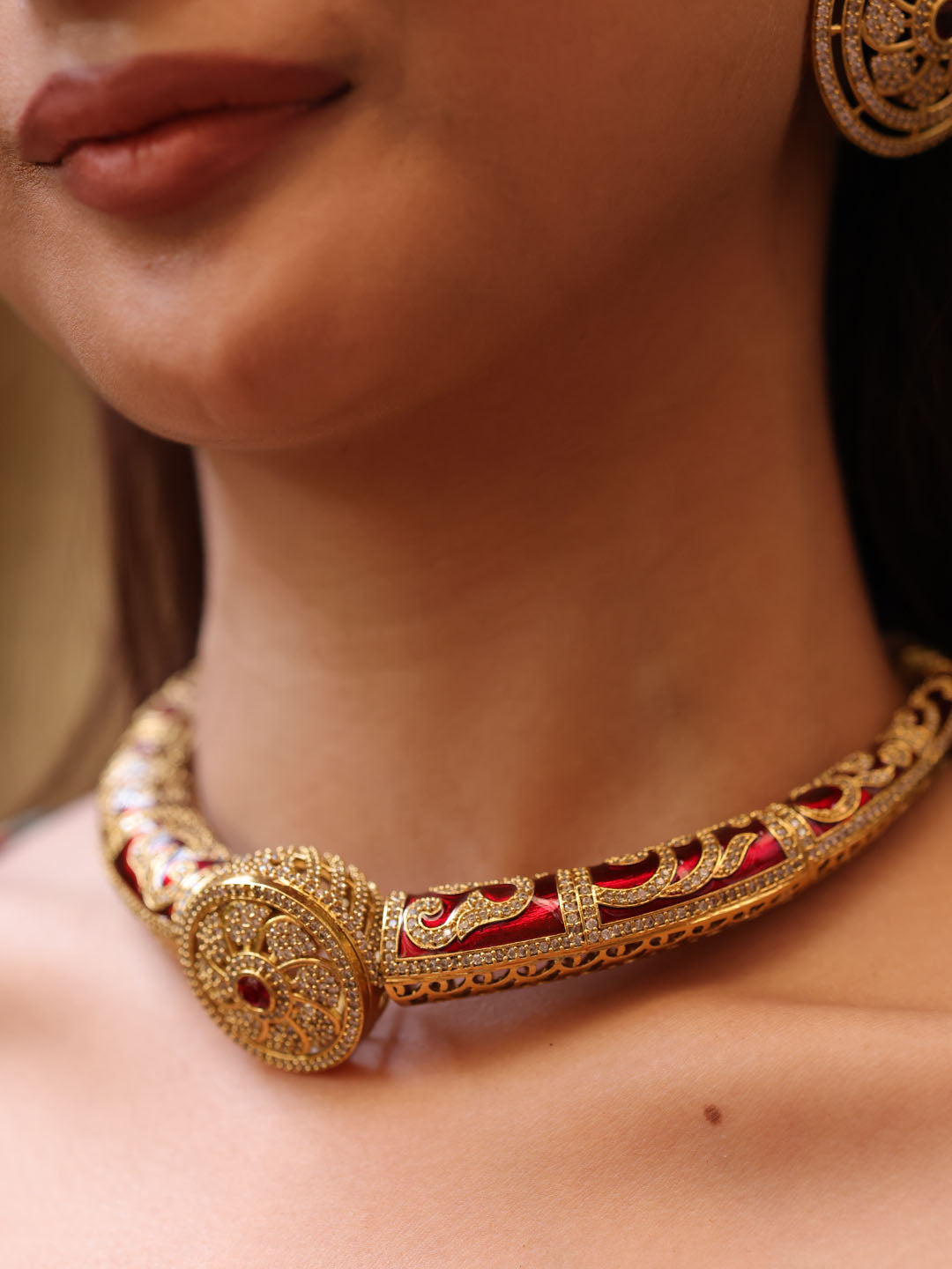 Crimson Aura Meenakari Necklace Set