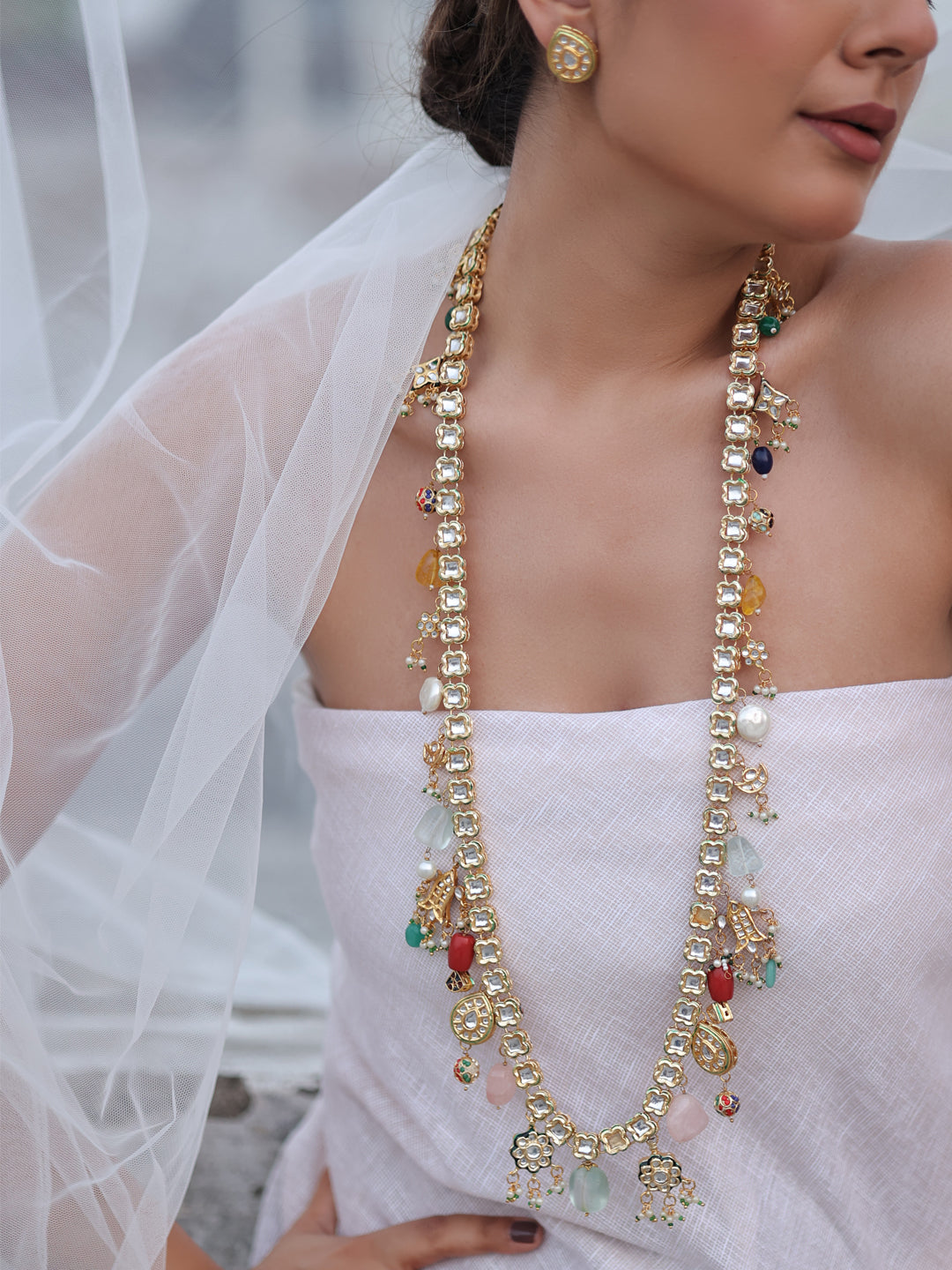 Kavya Timeless Kundan Charm Cascade Necklace Set