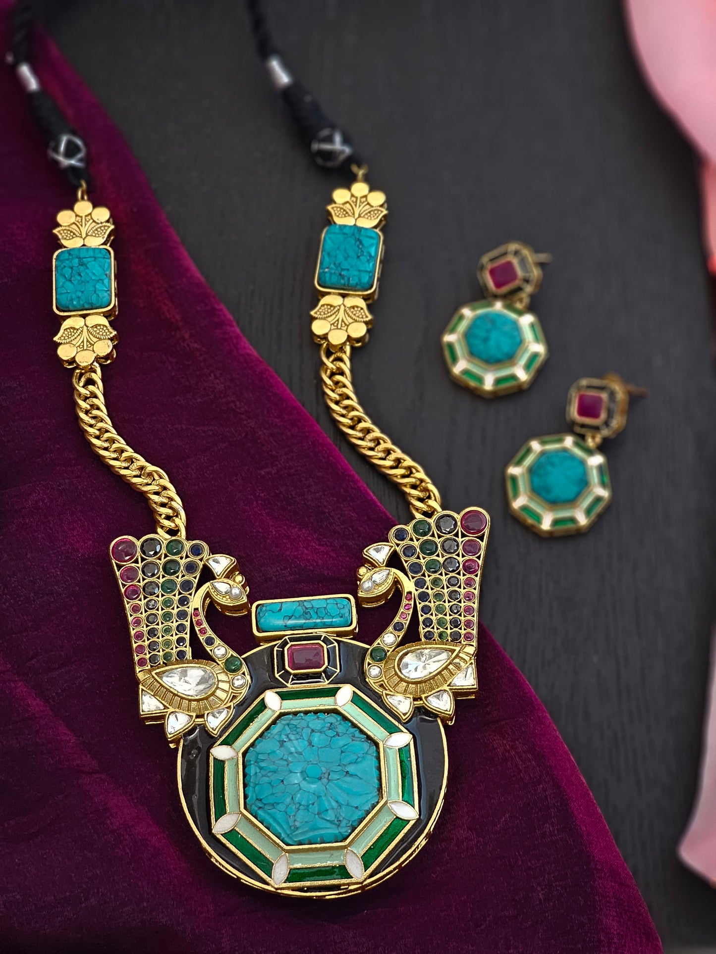 Meera Majestic Turquoise Grace Radiance Statement Necklace Set