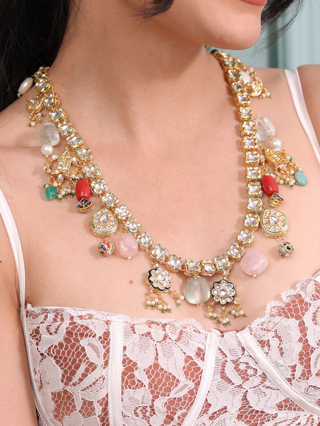 Kavya Timeless Kundan Charm Cascade Necklace Set