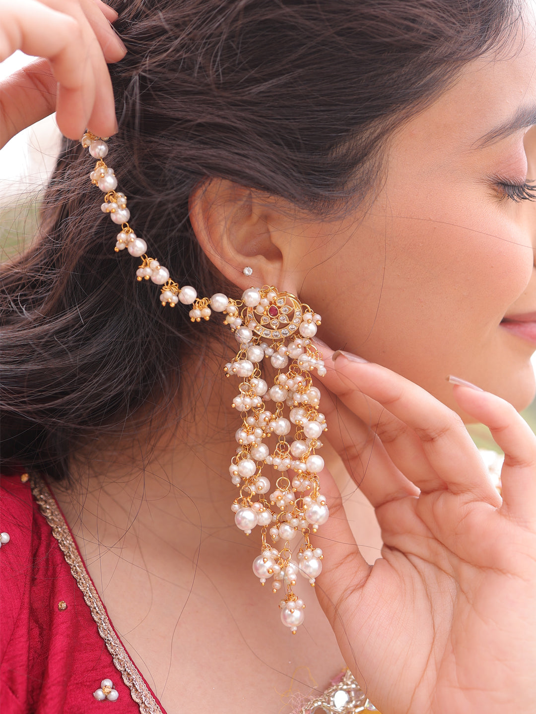 Tarangini Timeless Pachi Kundan-Pearl Earchain