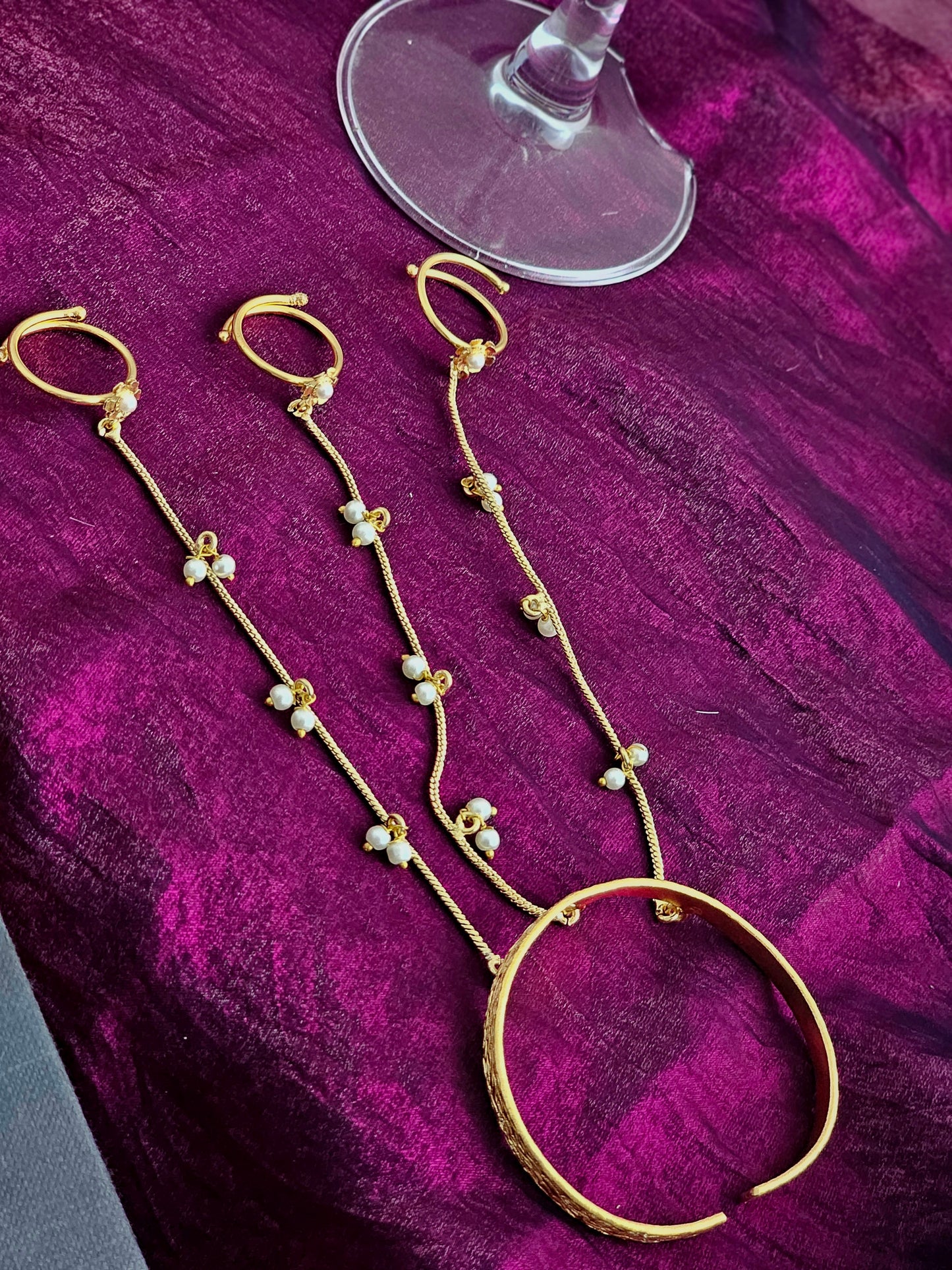 Pearl Linked Trio Hathphool Bracelet