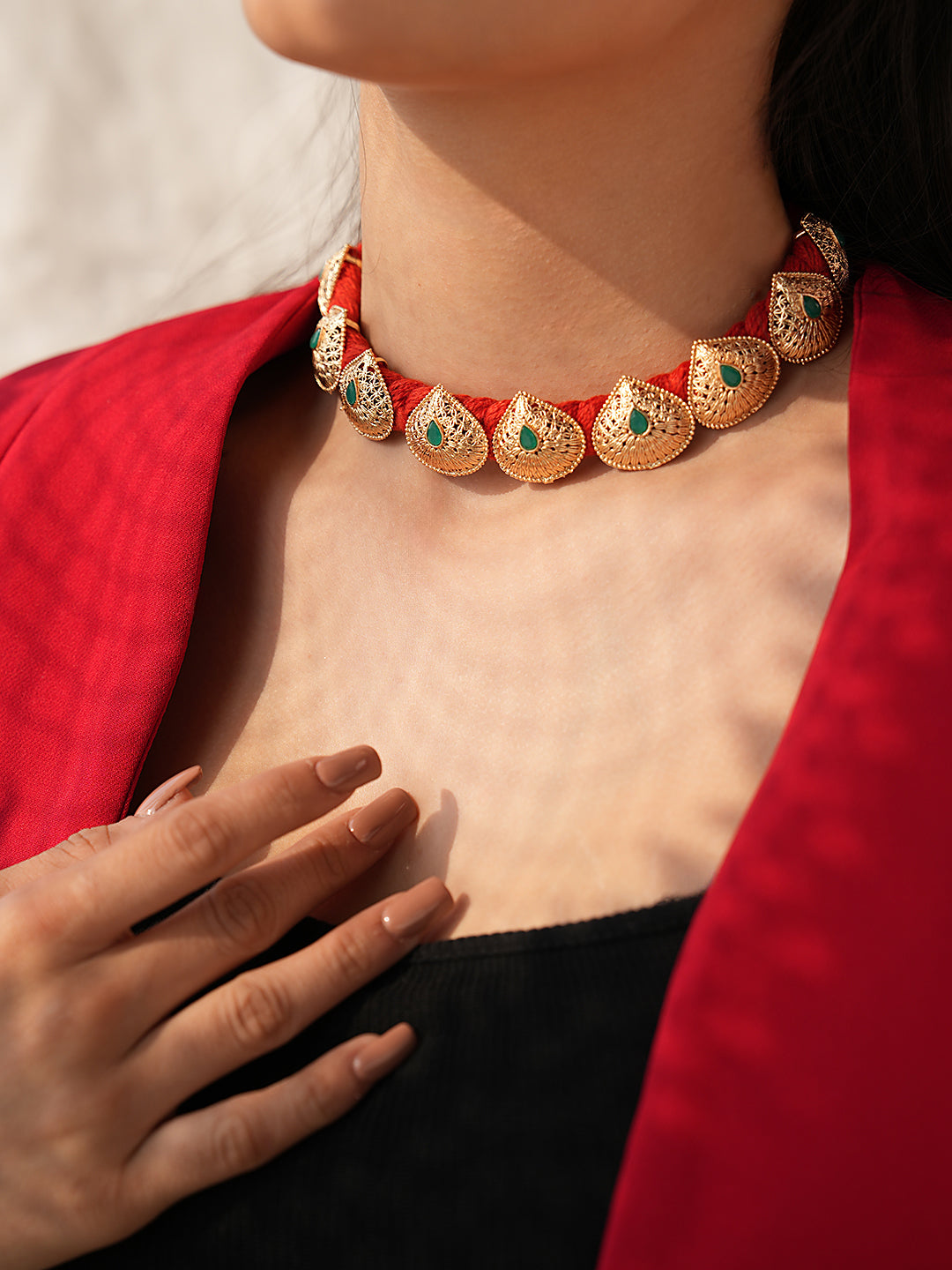 Eira Threaded Green Gemstone Choker Set