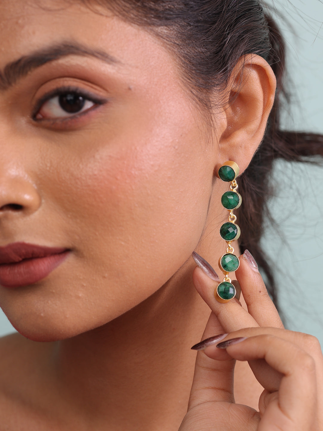 Zayana Verdant Glow Green Quartz Elegant Danglers