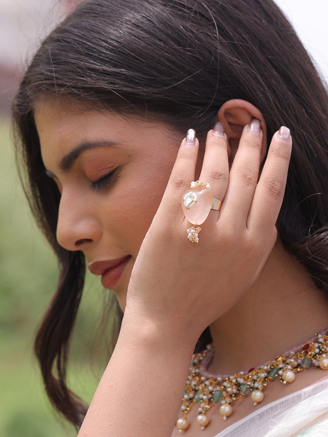 Elise Dusky Bloom Pink Stone Ring