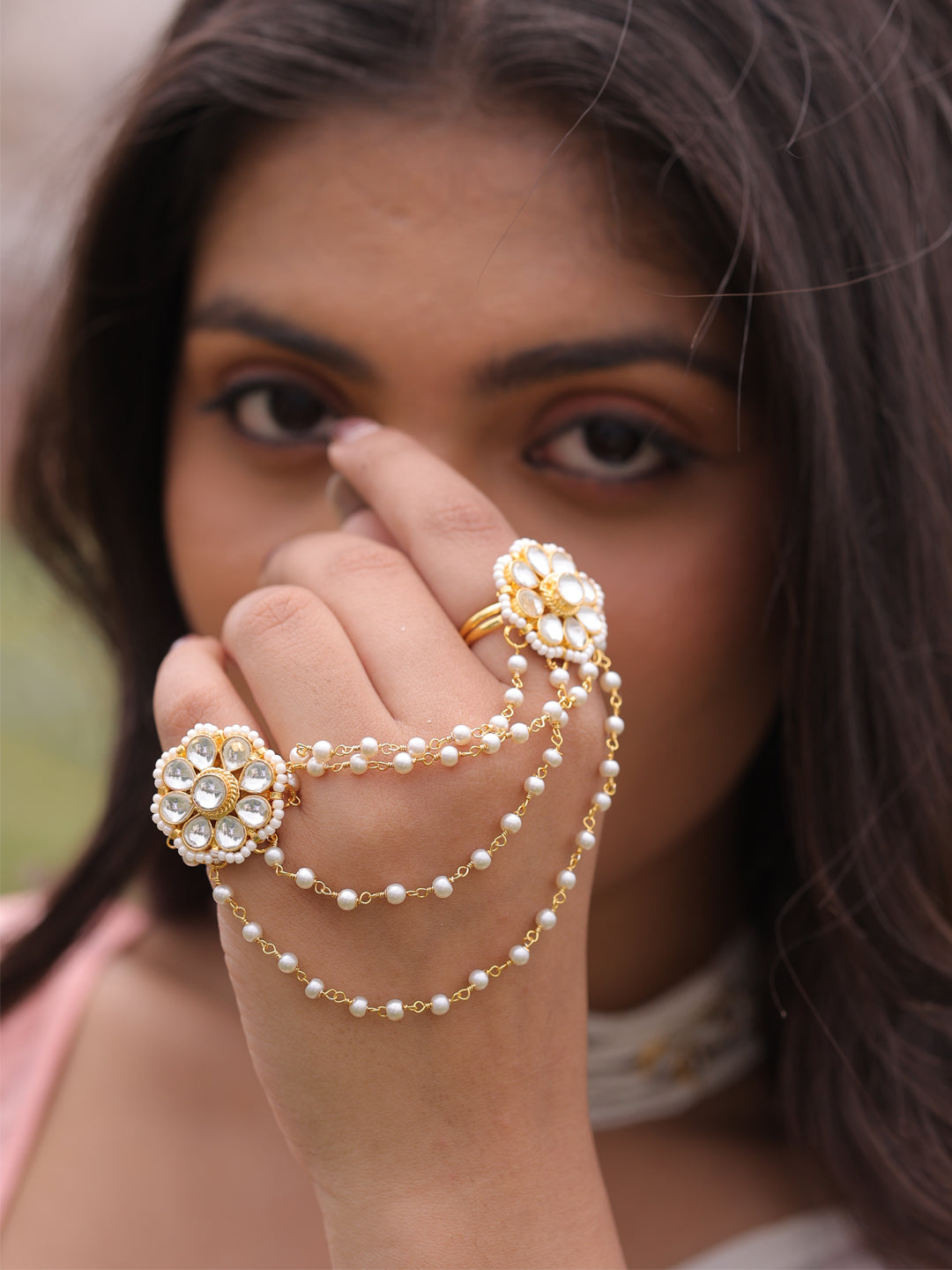 Eshmi Lustrous Pearl And Kundan Grace Ring
