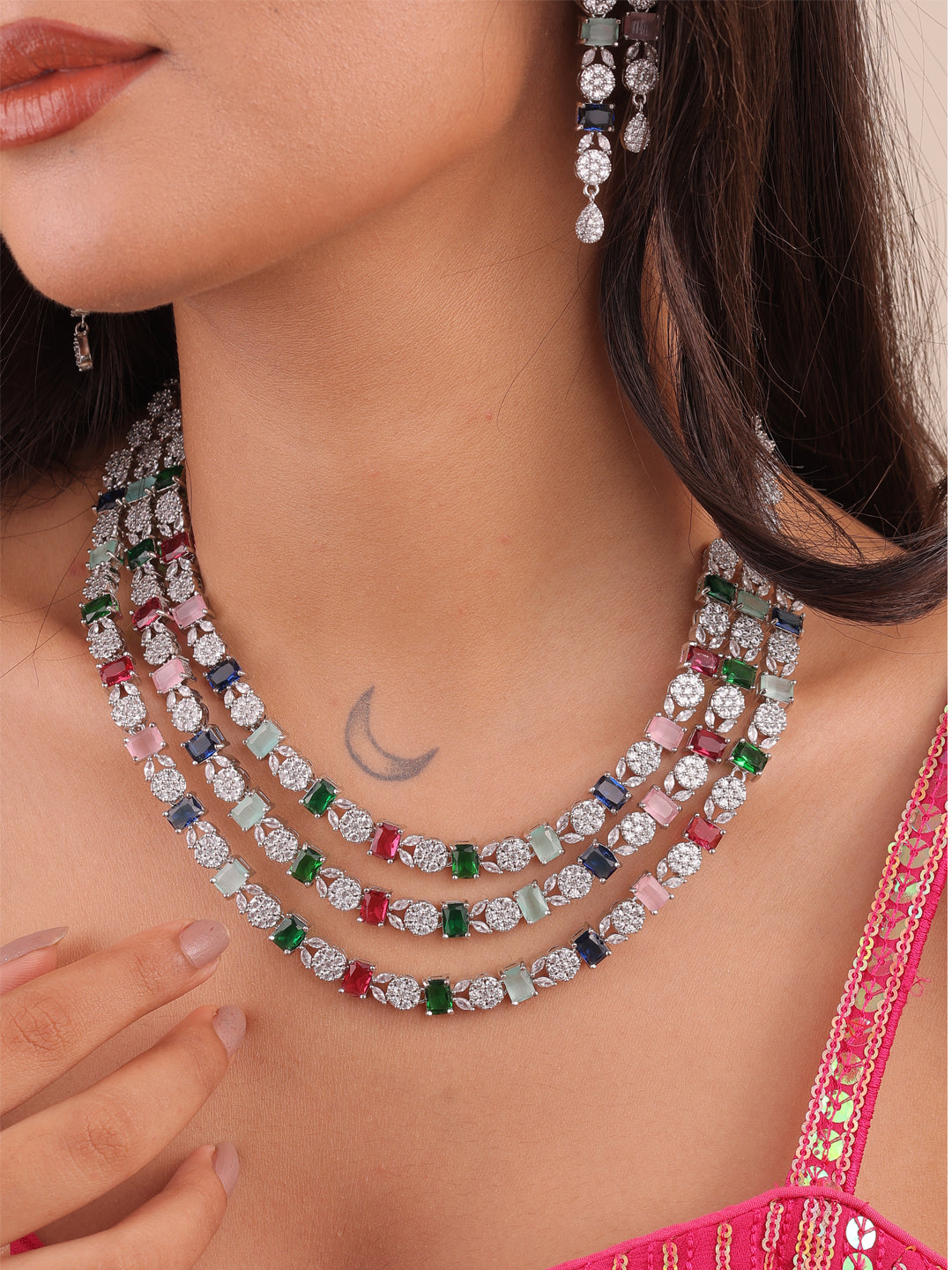 Prismatic Bloom AD Necklace Set