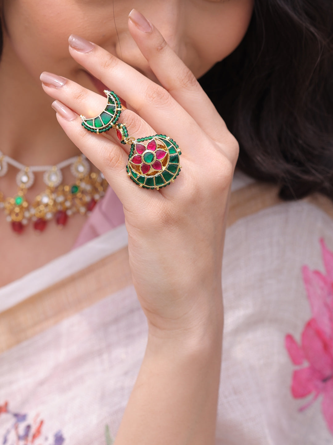 Selene Ethereal Bloom Kundan Grace Ring