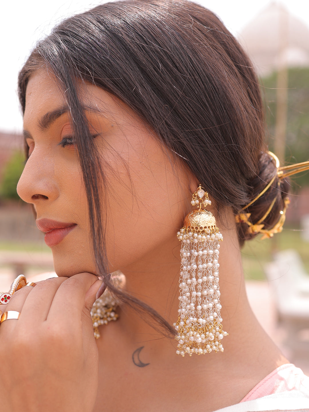 Divyana Eternal Allure Pachi Kundan Cascading Jhumkas