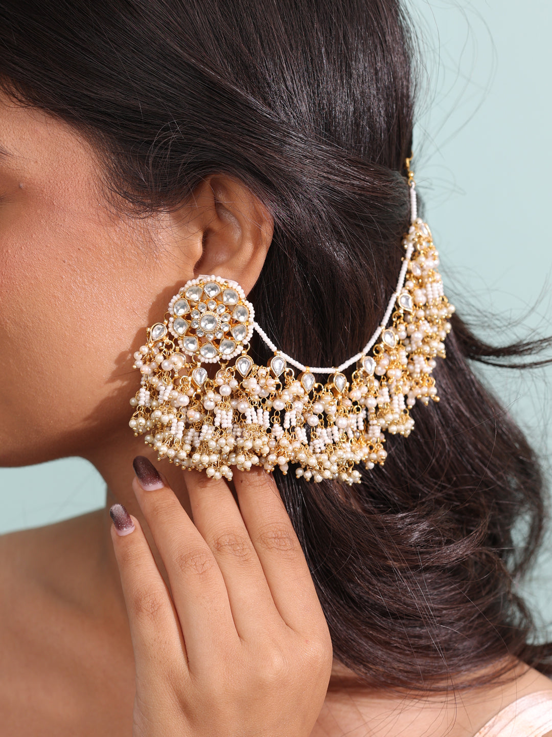 White Serenity Eternal Pachi Kundan Earchain