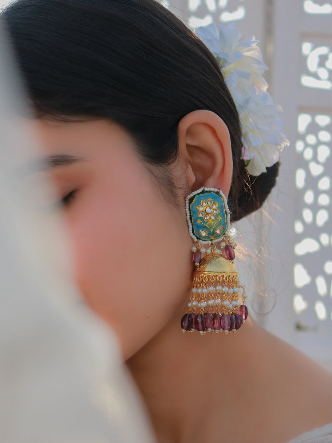 Meera Carved Dome Jhumka Earrings