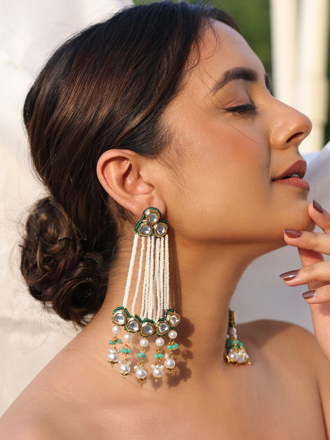 Mriga Verdant Charm Kundan-Pearl Dangling Earrings