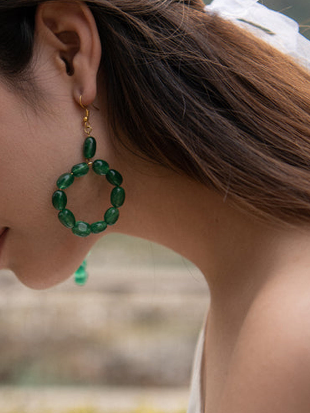 Zehna Green Quartz Hook Earrings