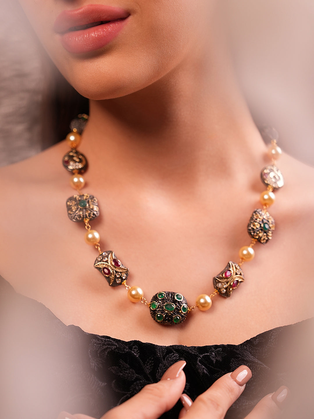 Midnight Tumble Pearl & Quartz Necklace Set