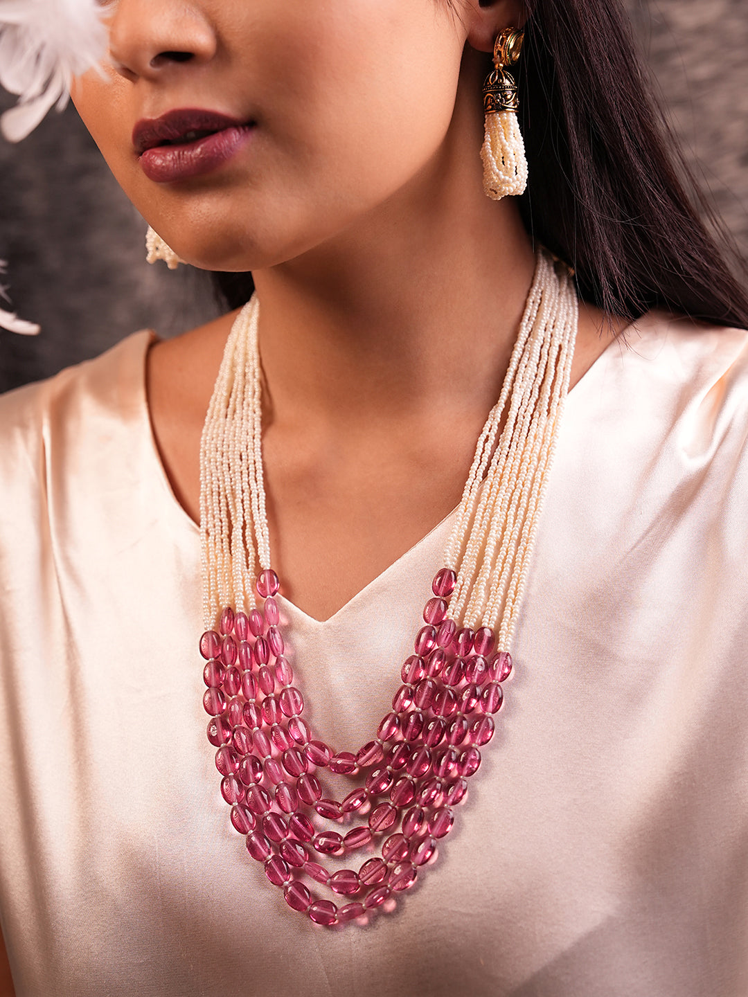 Blush Multi-Strand Pink Stone Necklace Set