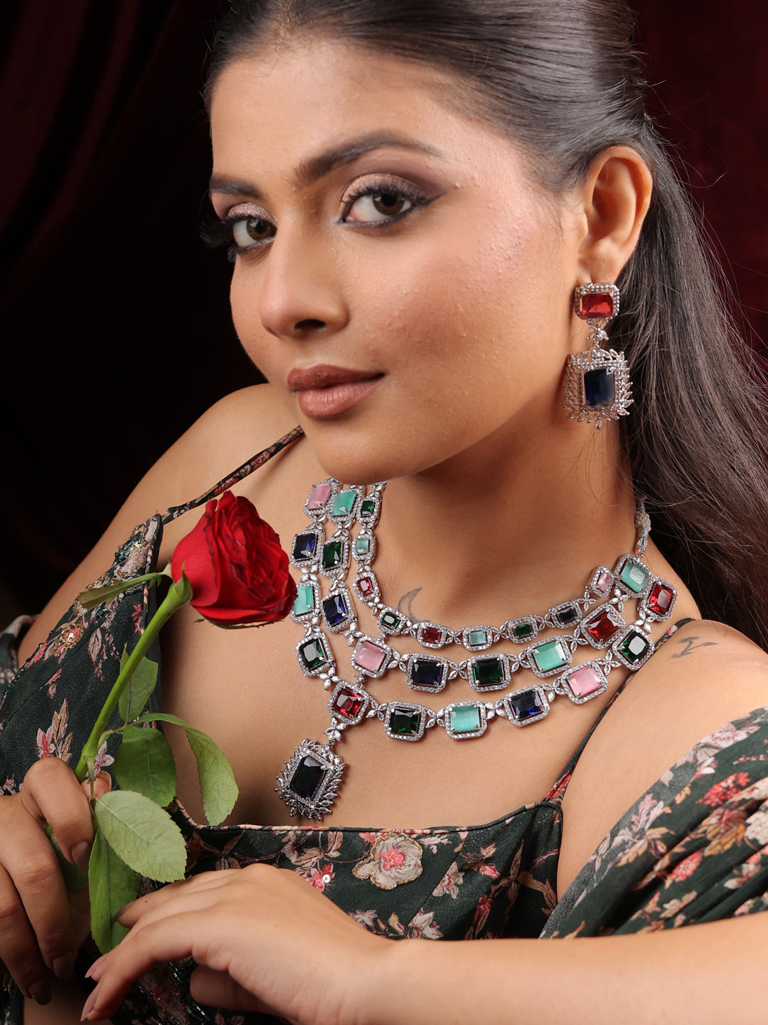 Prismatic Statement AD Necklace Set