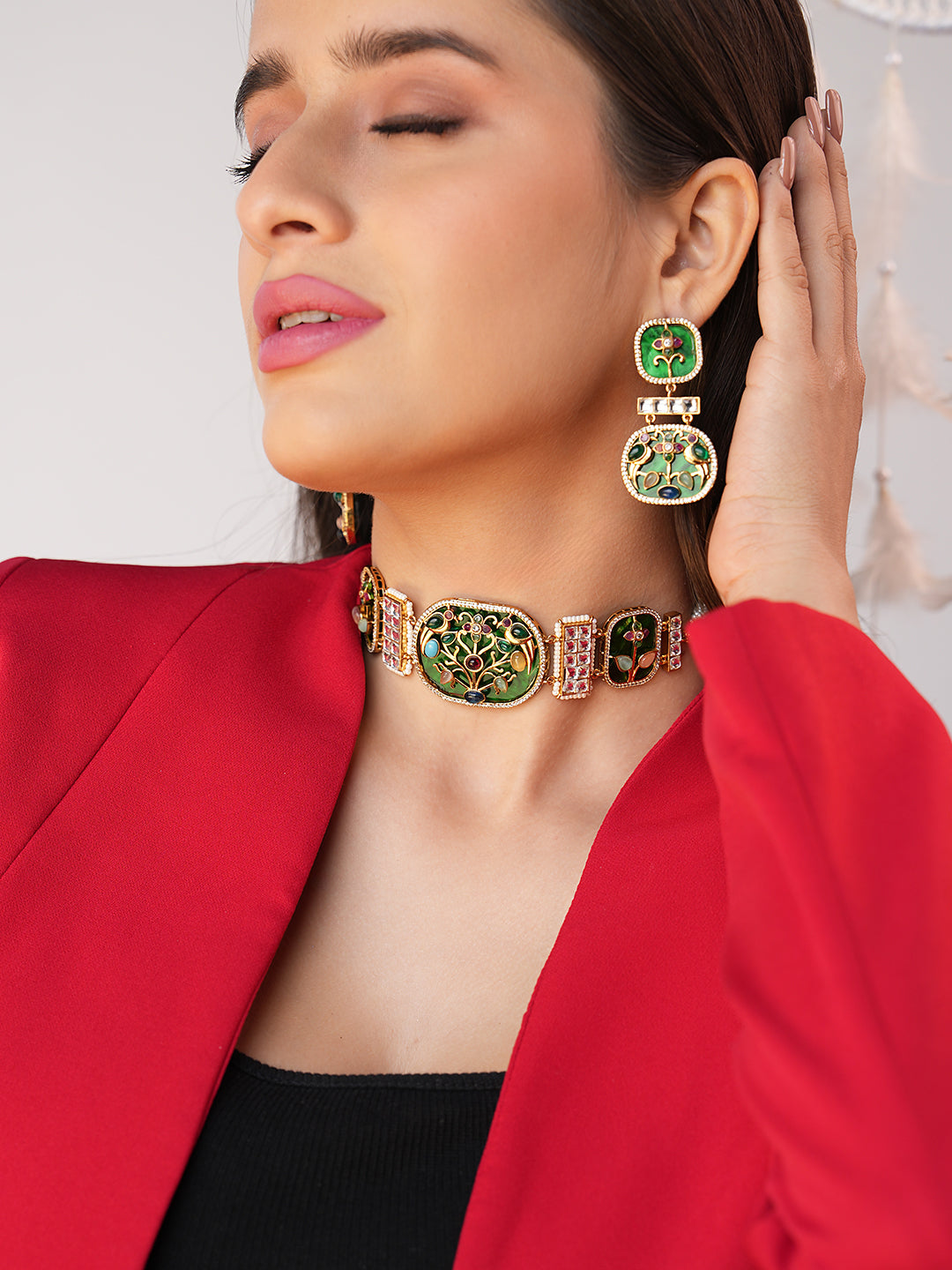 Aira Dark Green Meenakari Choker Set