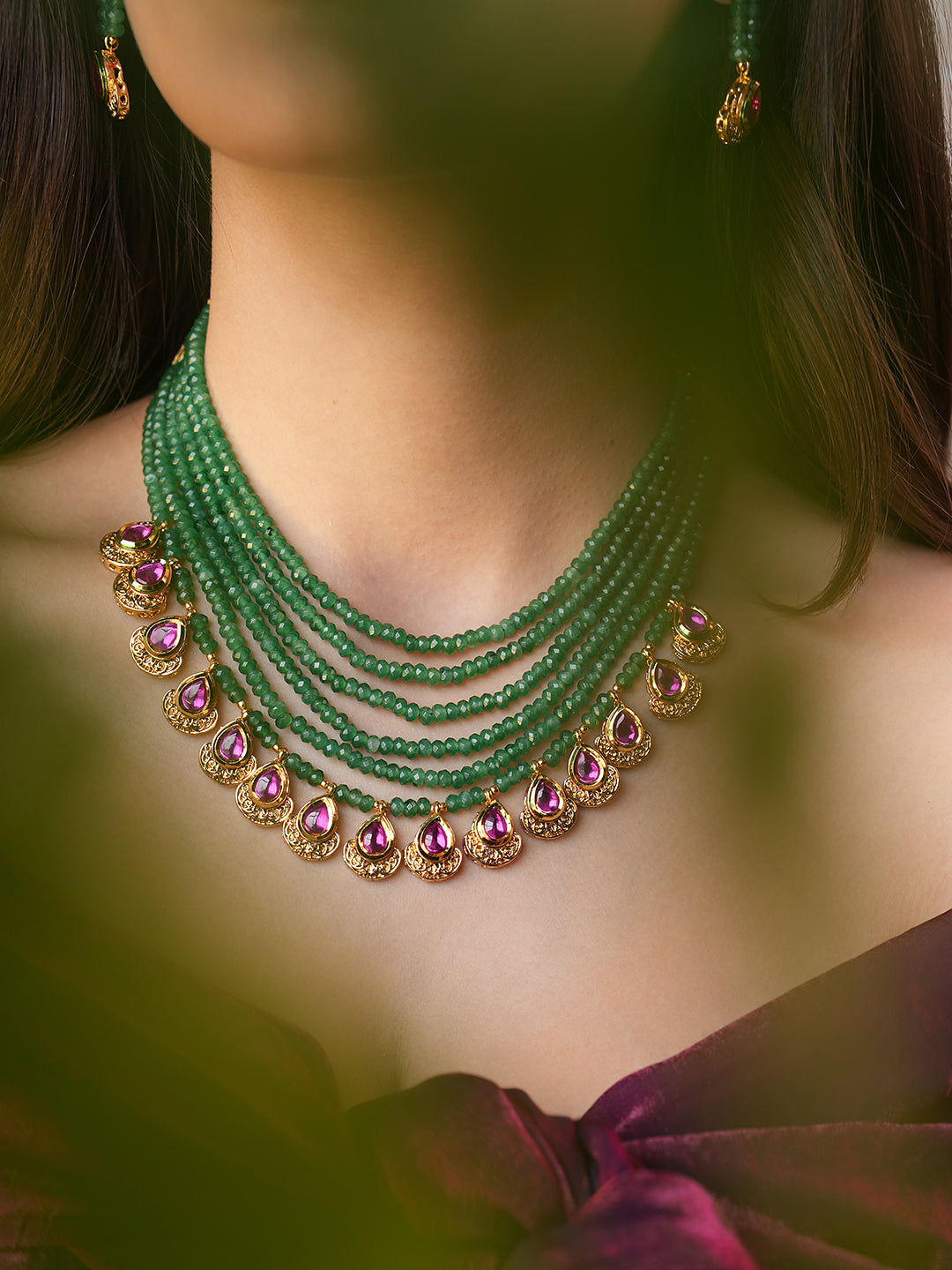 Emerald Symphony Kundan & Onyx Statement Set