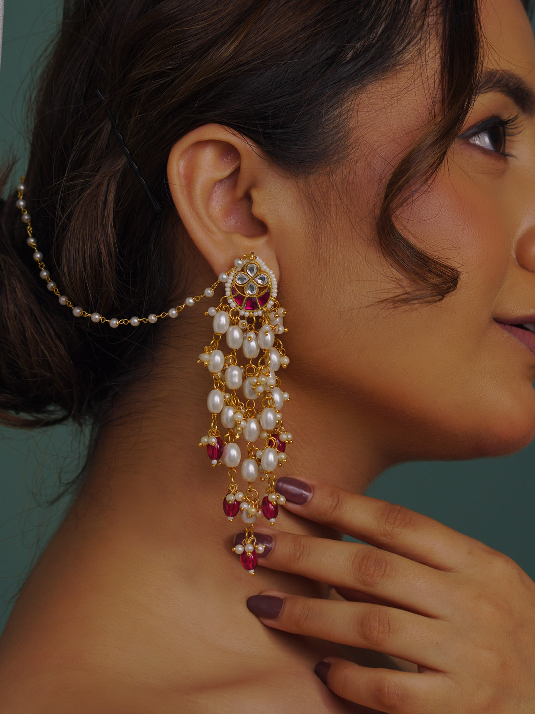 Anvika Enchanted Heritage Pachi Kundan Stud Earchain