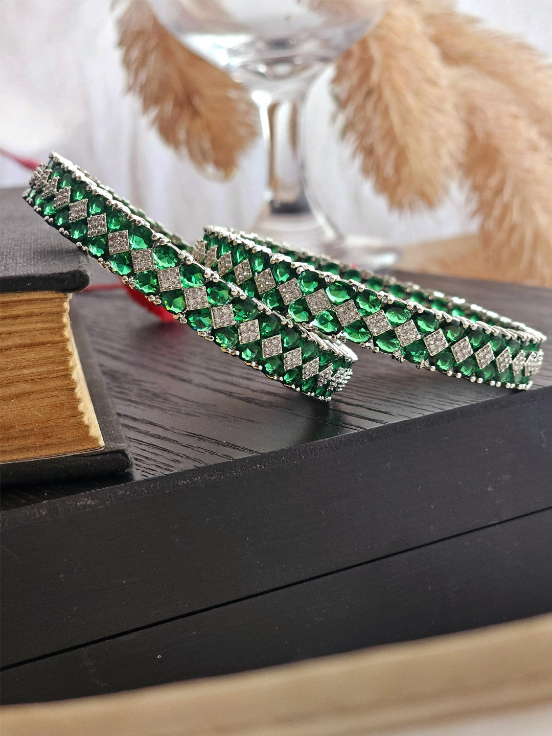 Emerald Gleam Sparkling American Diamond Bangles