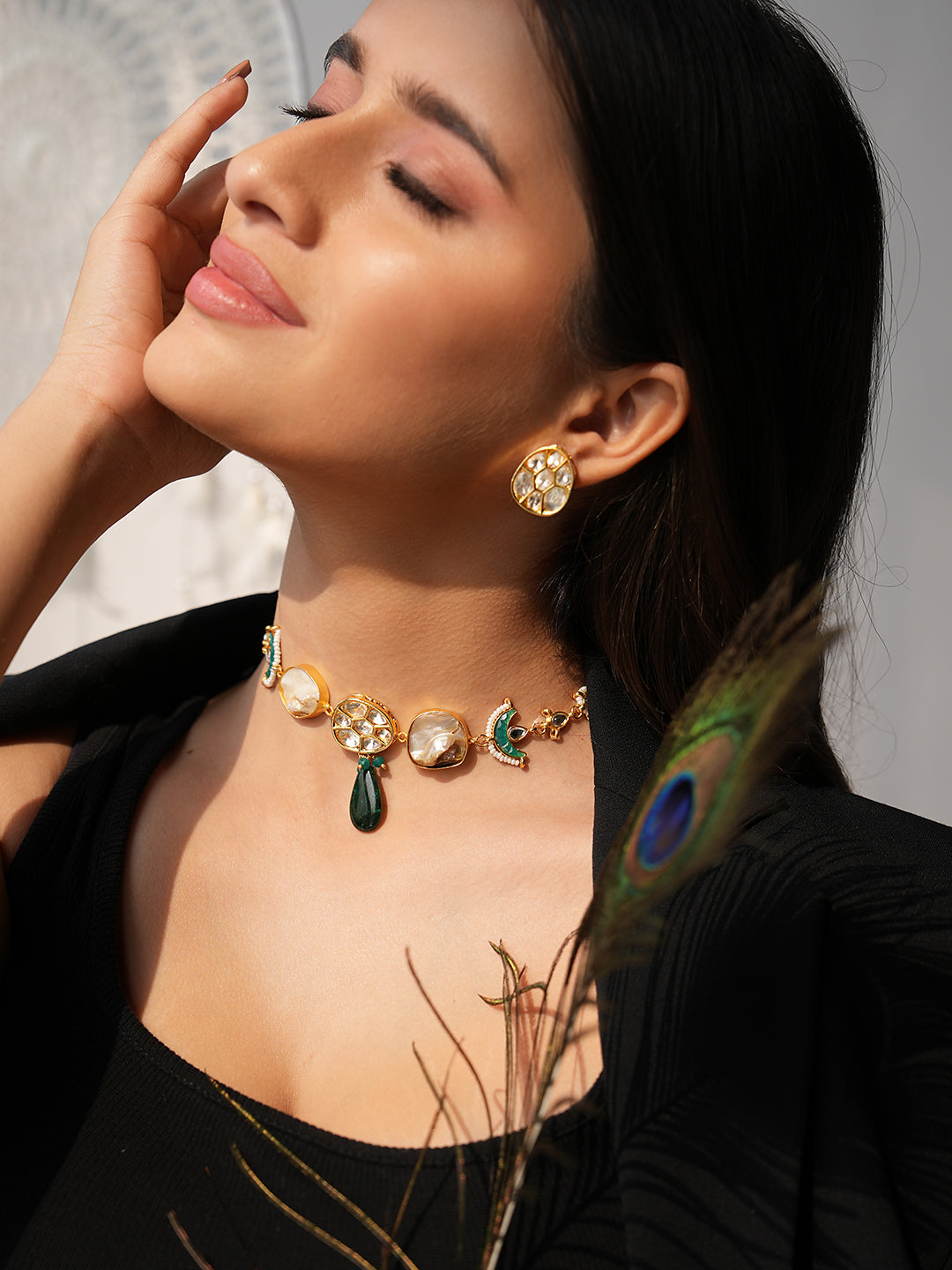 Riana Handmade Pachi Choker Set with Kundan Earrings