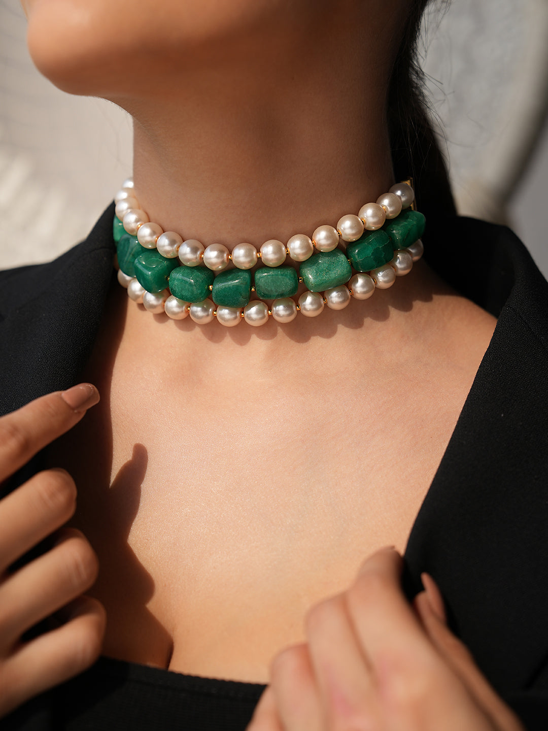 Arisha Pearl And Emerald Quartz Choker Set