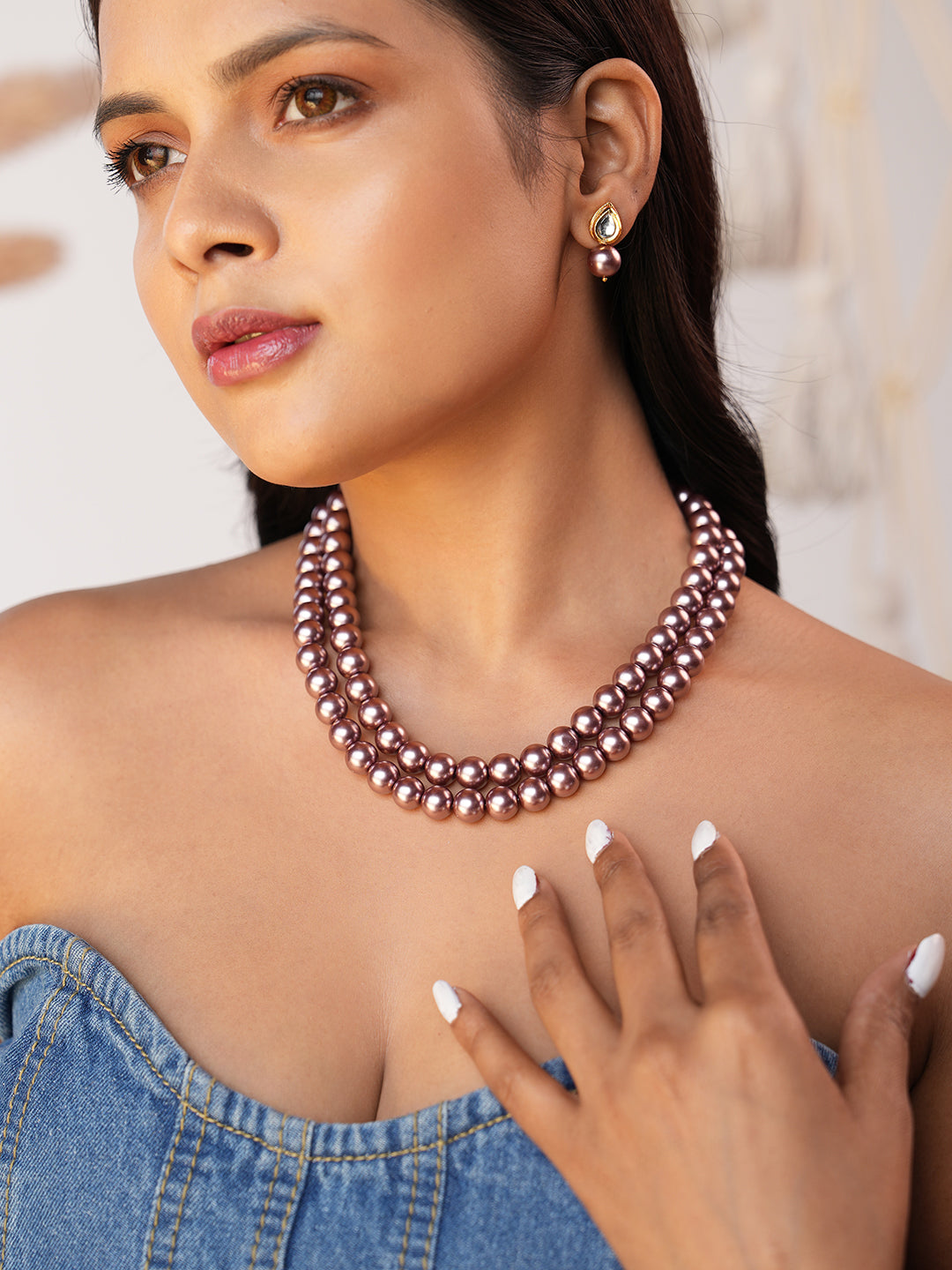 Lavanya Handcrafted Lavender-Hued Double-Strand Pearl Necklace Set