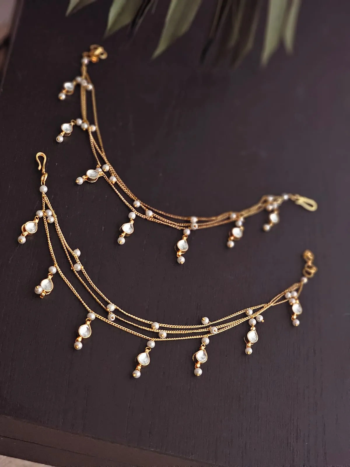 Aadhya Multilayered Pearl & Kundan Anklets