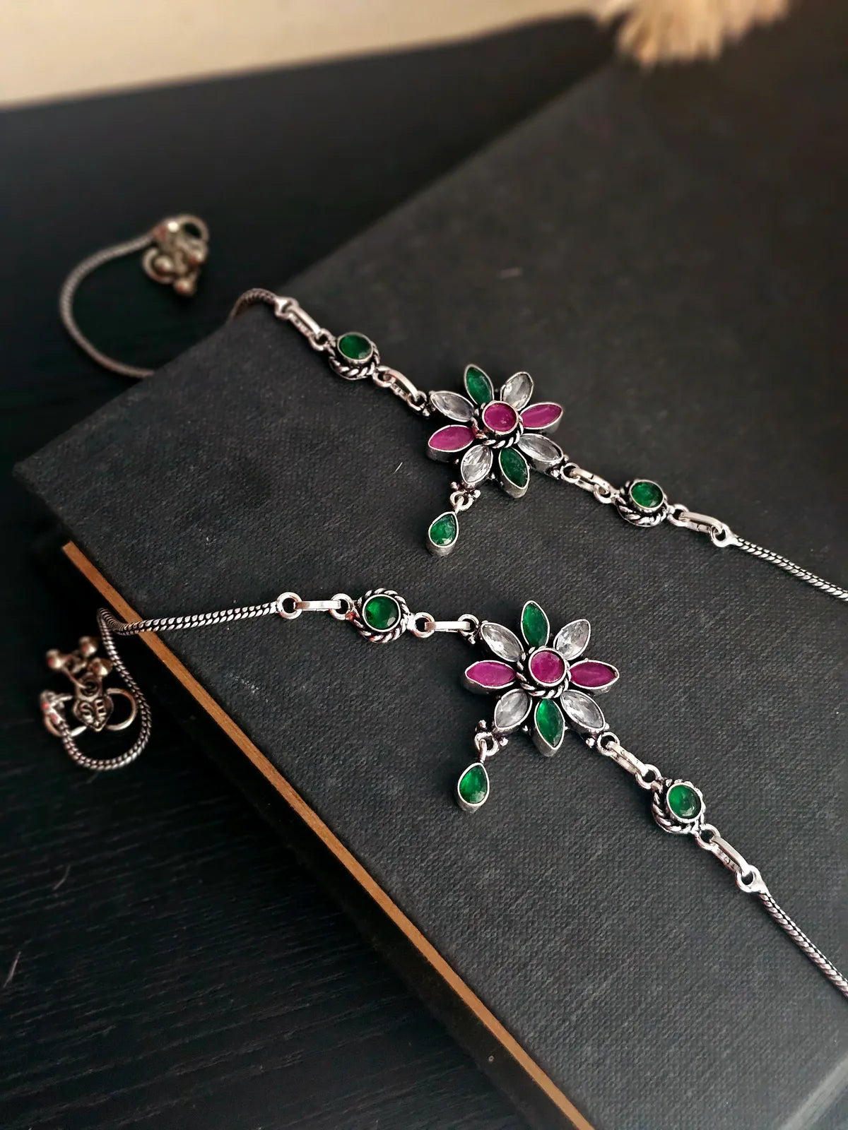 Radhika Moonlit Blossom German Silver Anklet