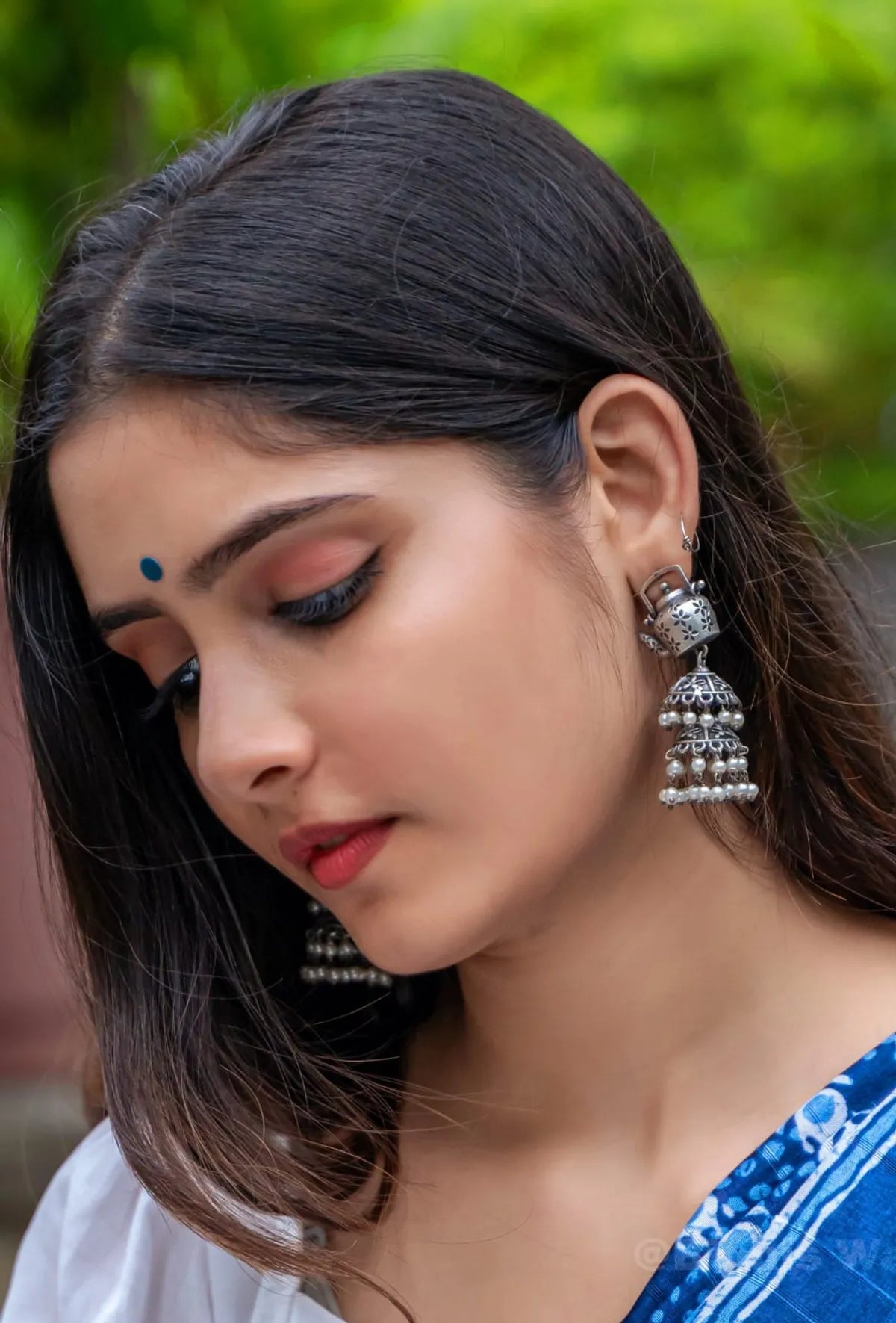 Sarvagina German Silver Teapot Double Jhumka Earrings