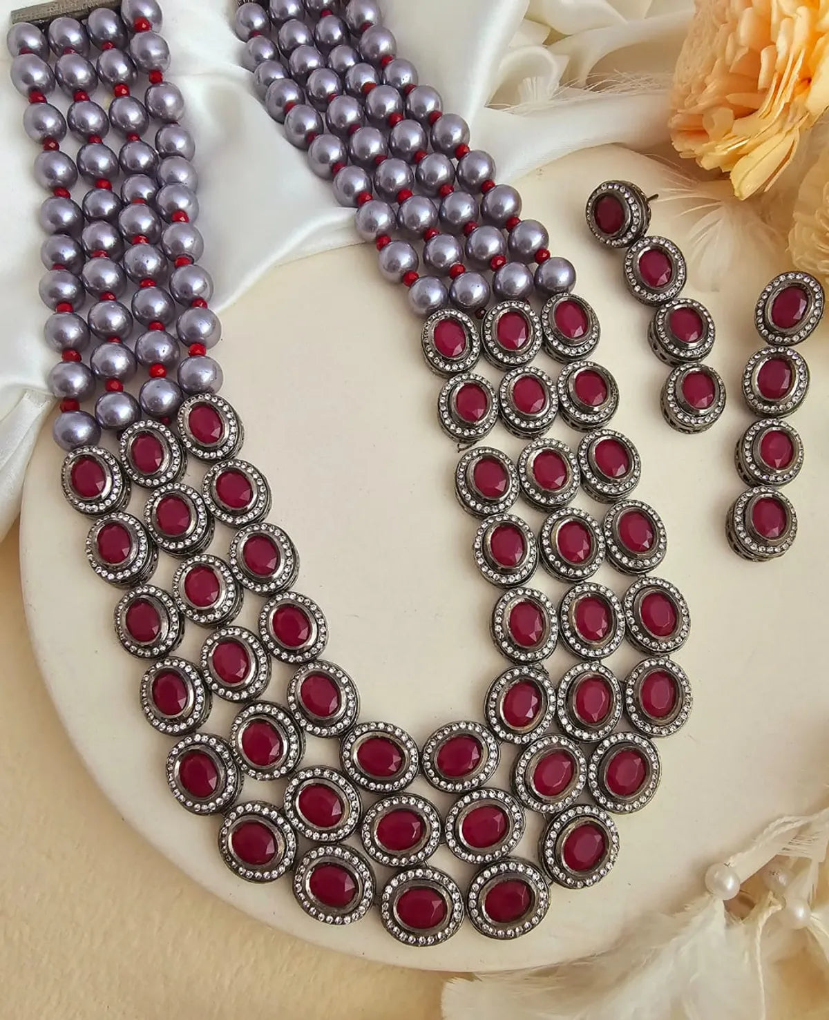 Soraya Crimson Veil Necklace Ensemble