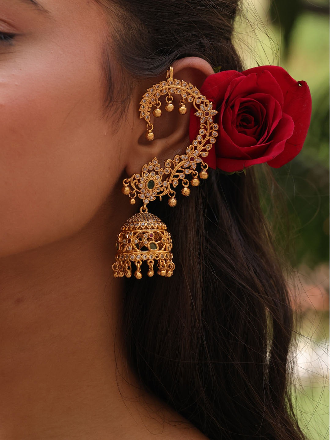 Gilded Karnaphool Ghungroo Jhumka