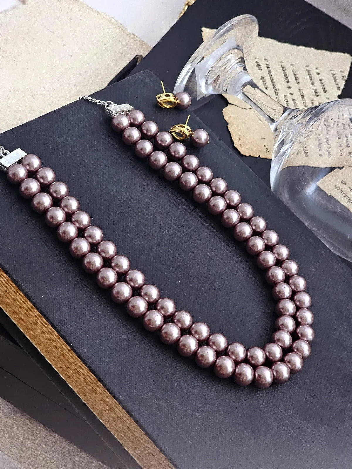 Lavanya Handcrafted Lavender-Hued Double-Strand Pearl Necklace Set