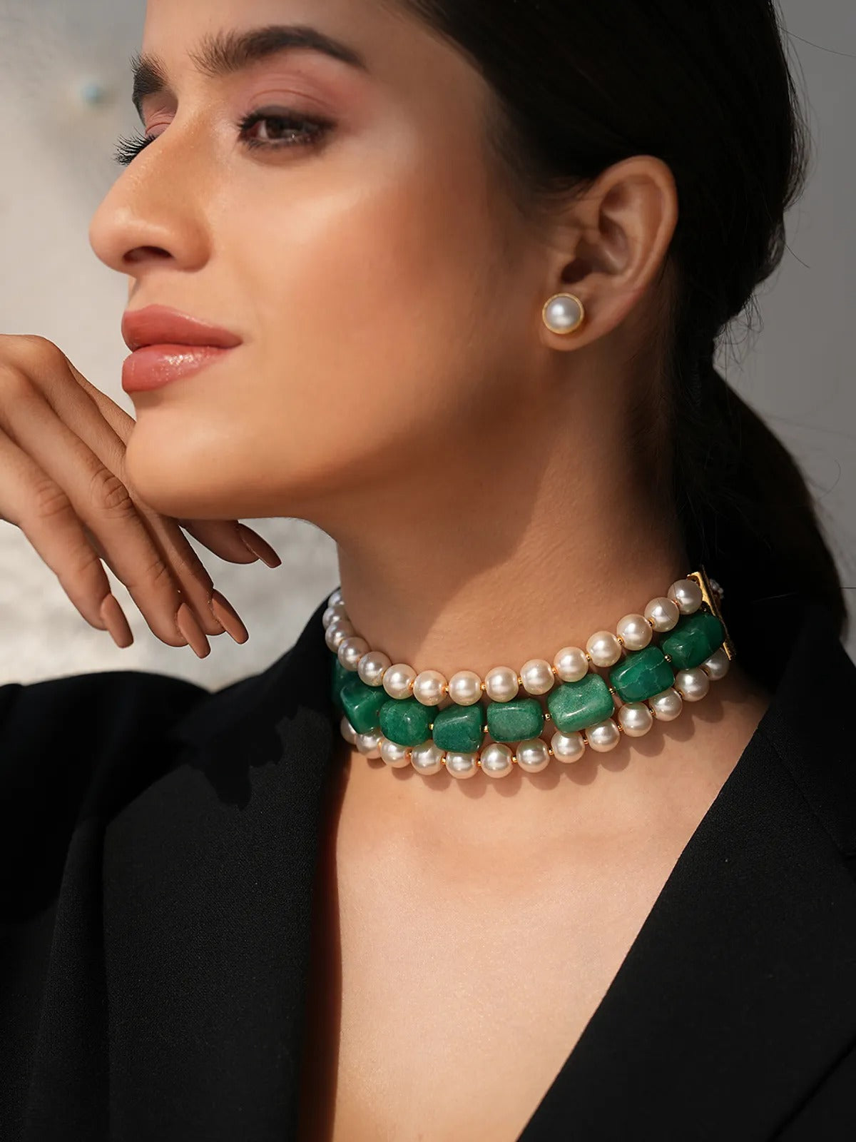 Arisha Pearl And Emerald Quartz Choker Set