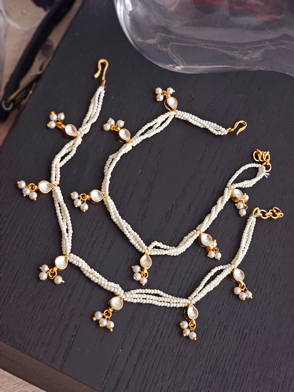 Sitara Pachi Kundan Pearl Anklets