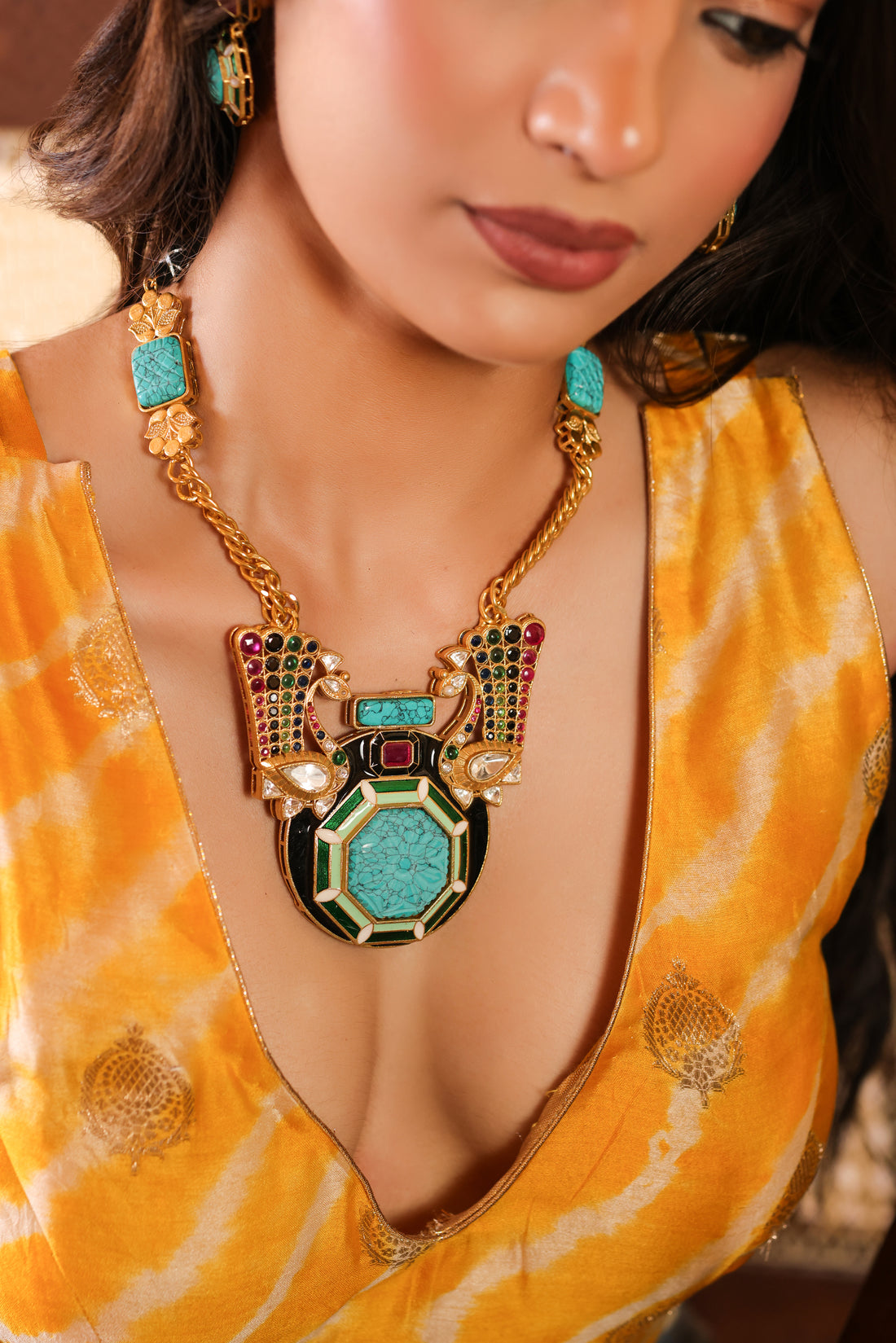 Meera Majestic Turquoise Grace Radiance Statement Necklace Set