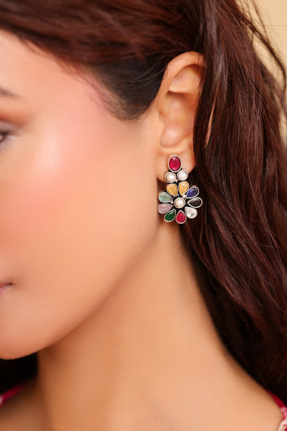 Binnis Wardrobe German Silver Antique Multi color Flower Stud