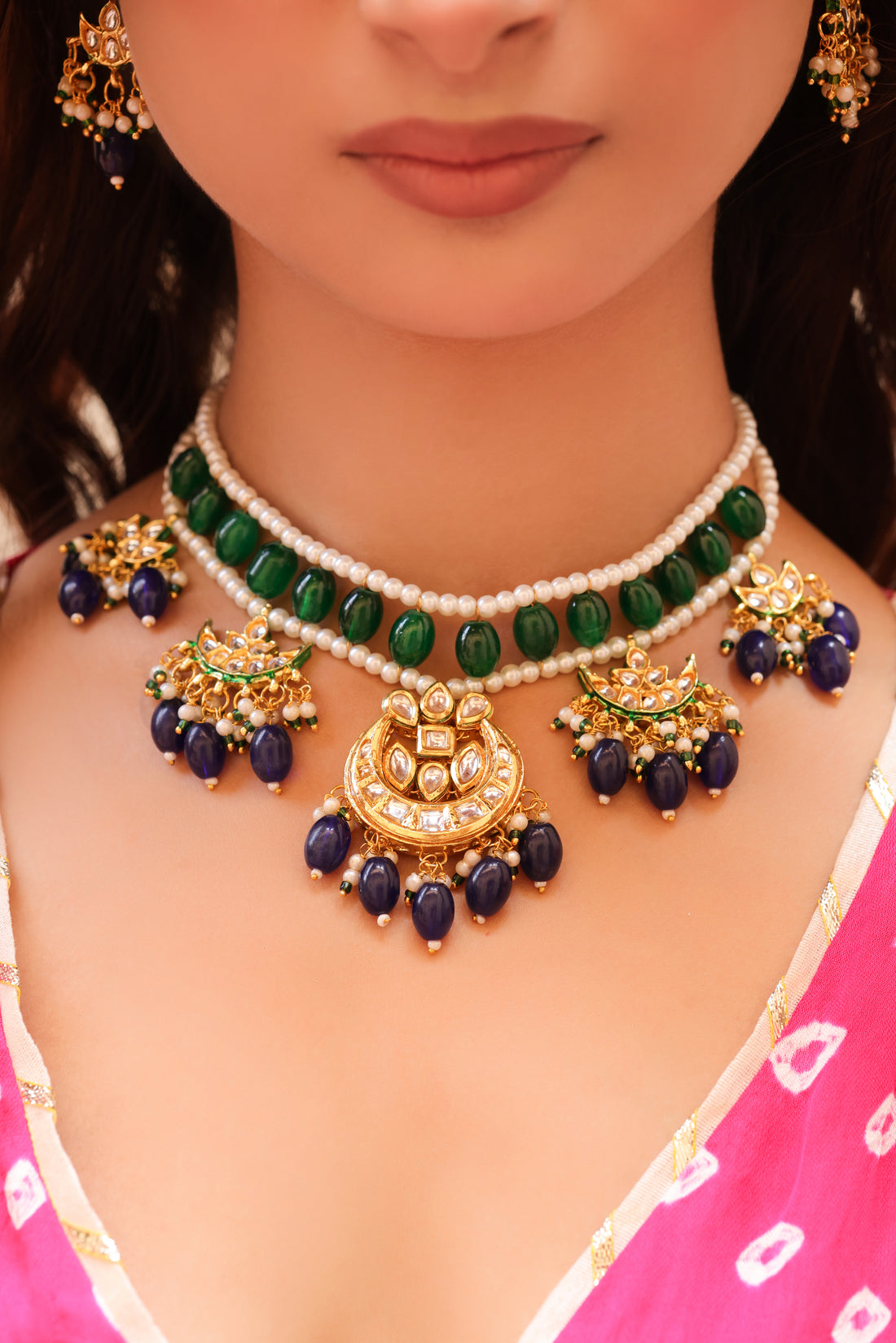 Kundan Jewel Cascade Necklace Set