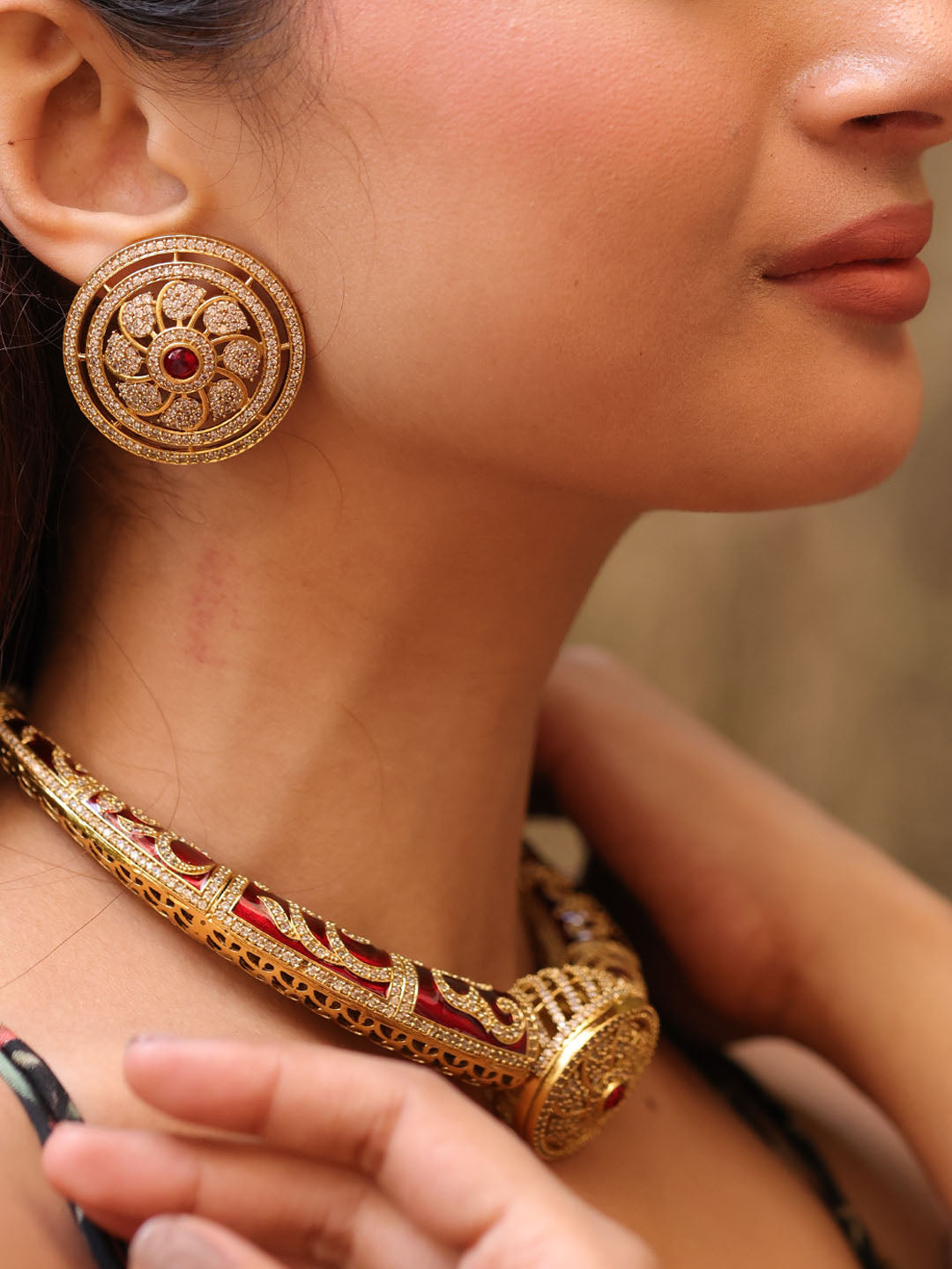 Crimson Aura Meenakari Necklace Set