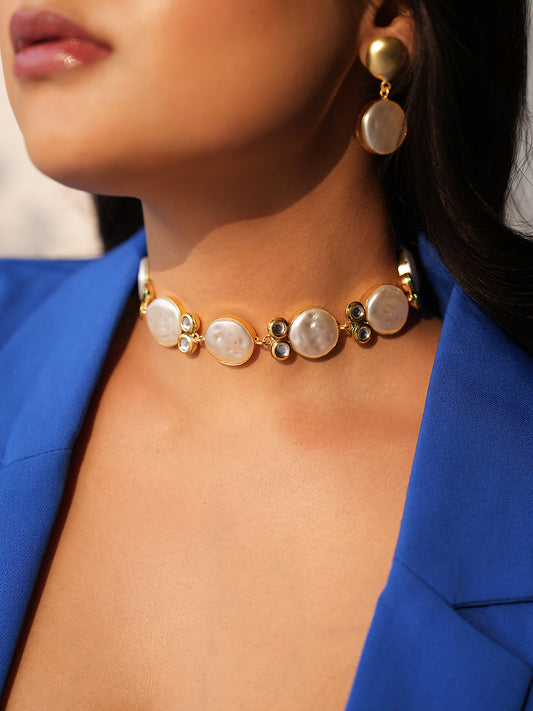 Perlaise Lustrous Mother-Of-Pearl Brass Choker Set