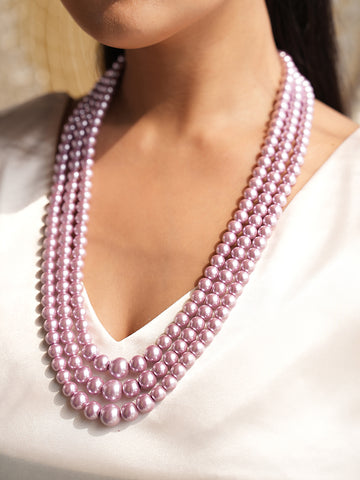 Elara Lavender Three-Stranded Pearl Necklace Set.
