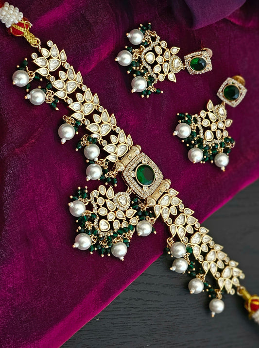 Avni Majestic Emerald Radiance AD Necklace Ensemble