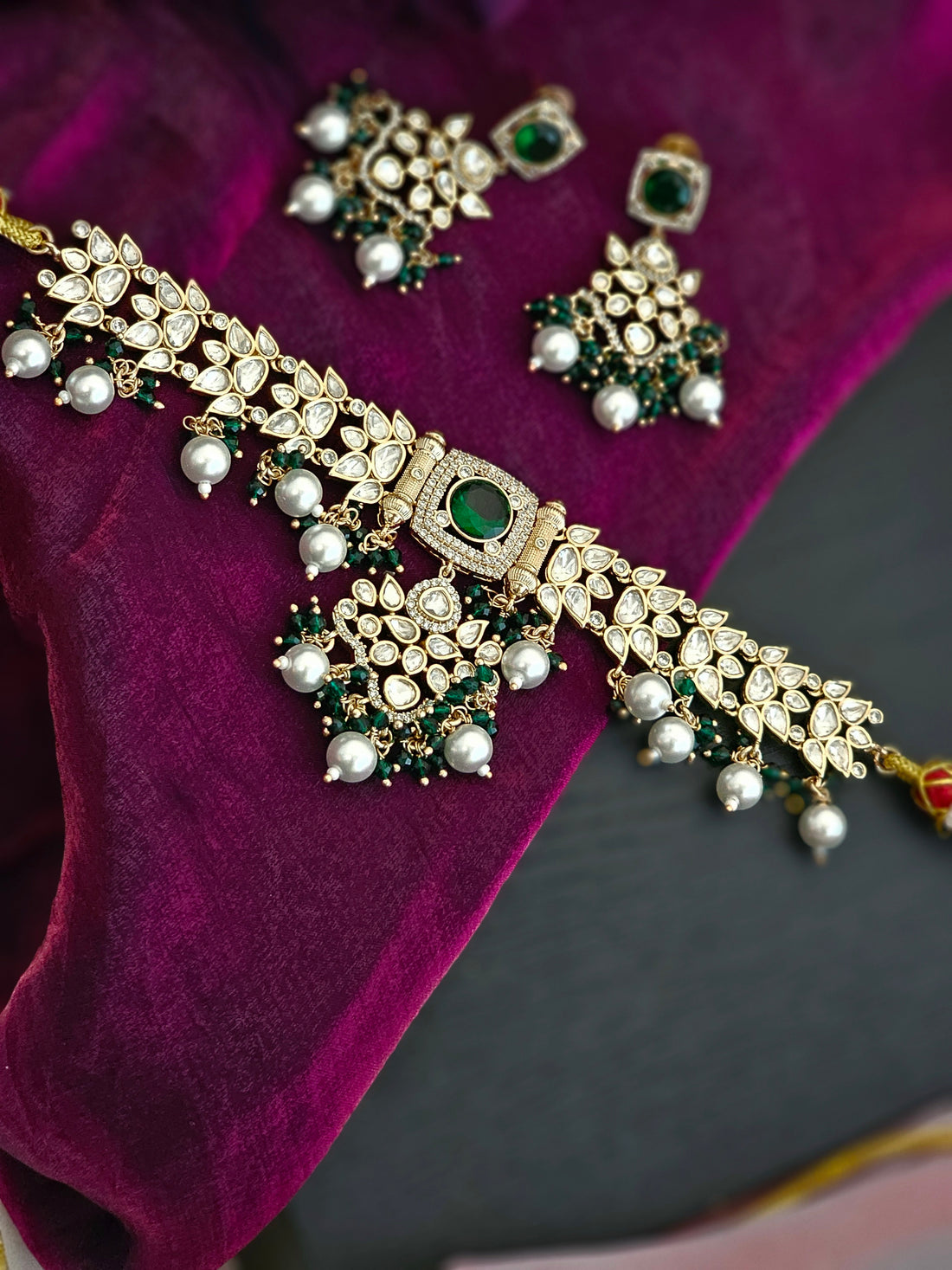 Avni Majestic Emerald Radiance AD Necklace Ensemble