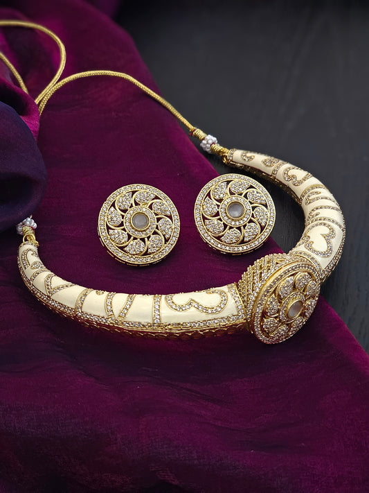 Anvika Serene Cream Blossom Elegance Necklace Set