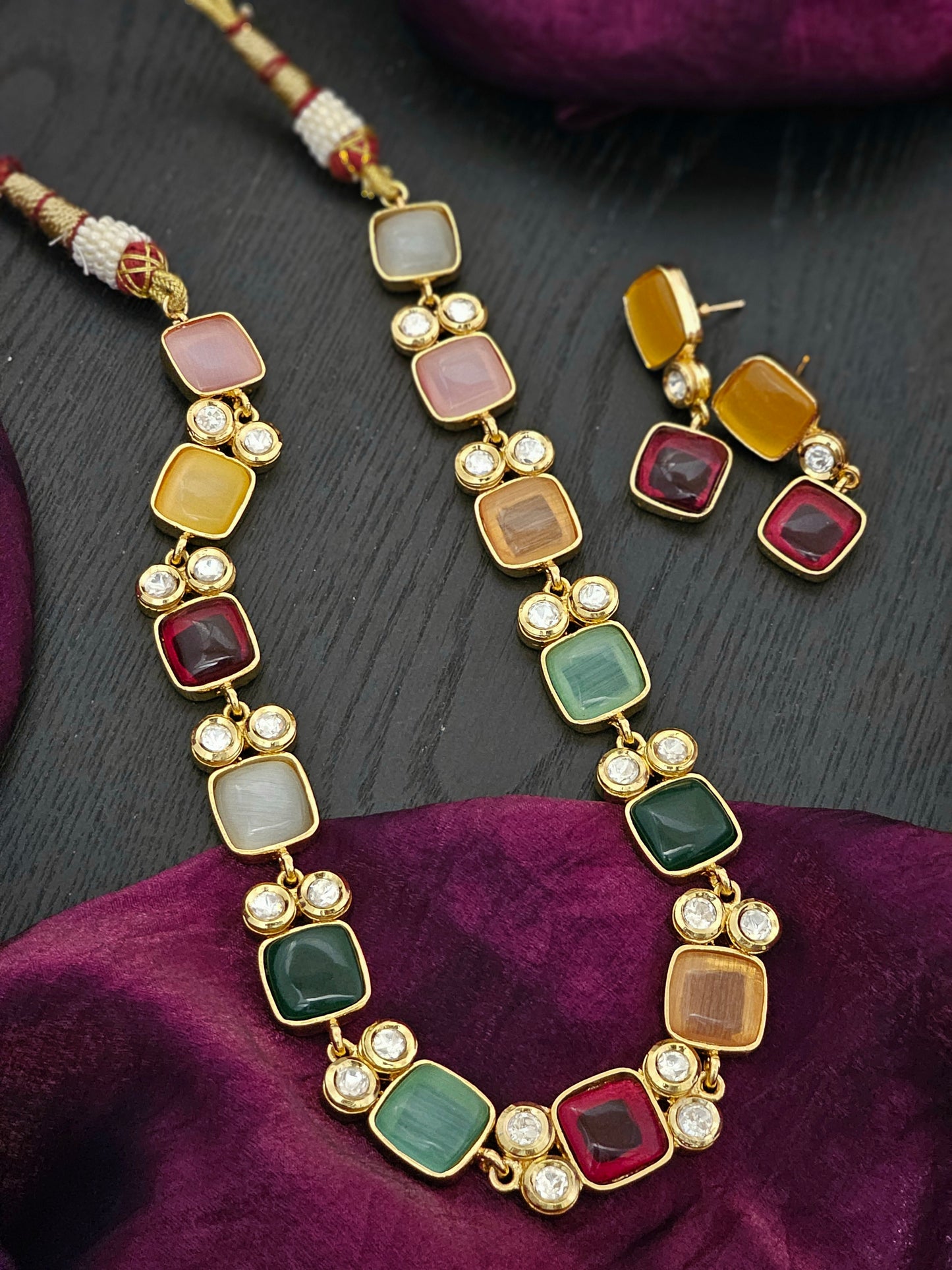 Aarvaya Gem Cascade Necklace Set