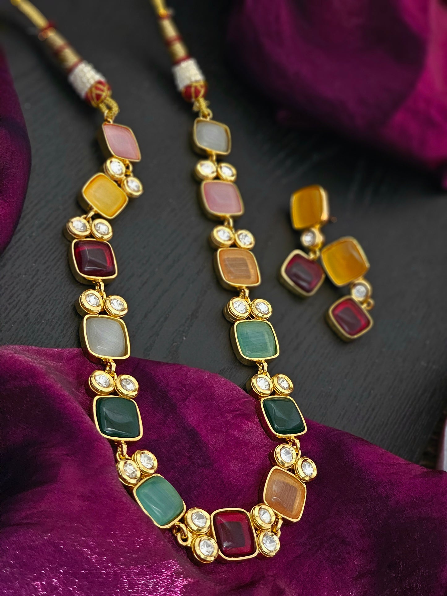 Aarvaya Gem Cascade Necklace Set