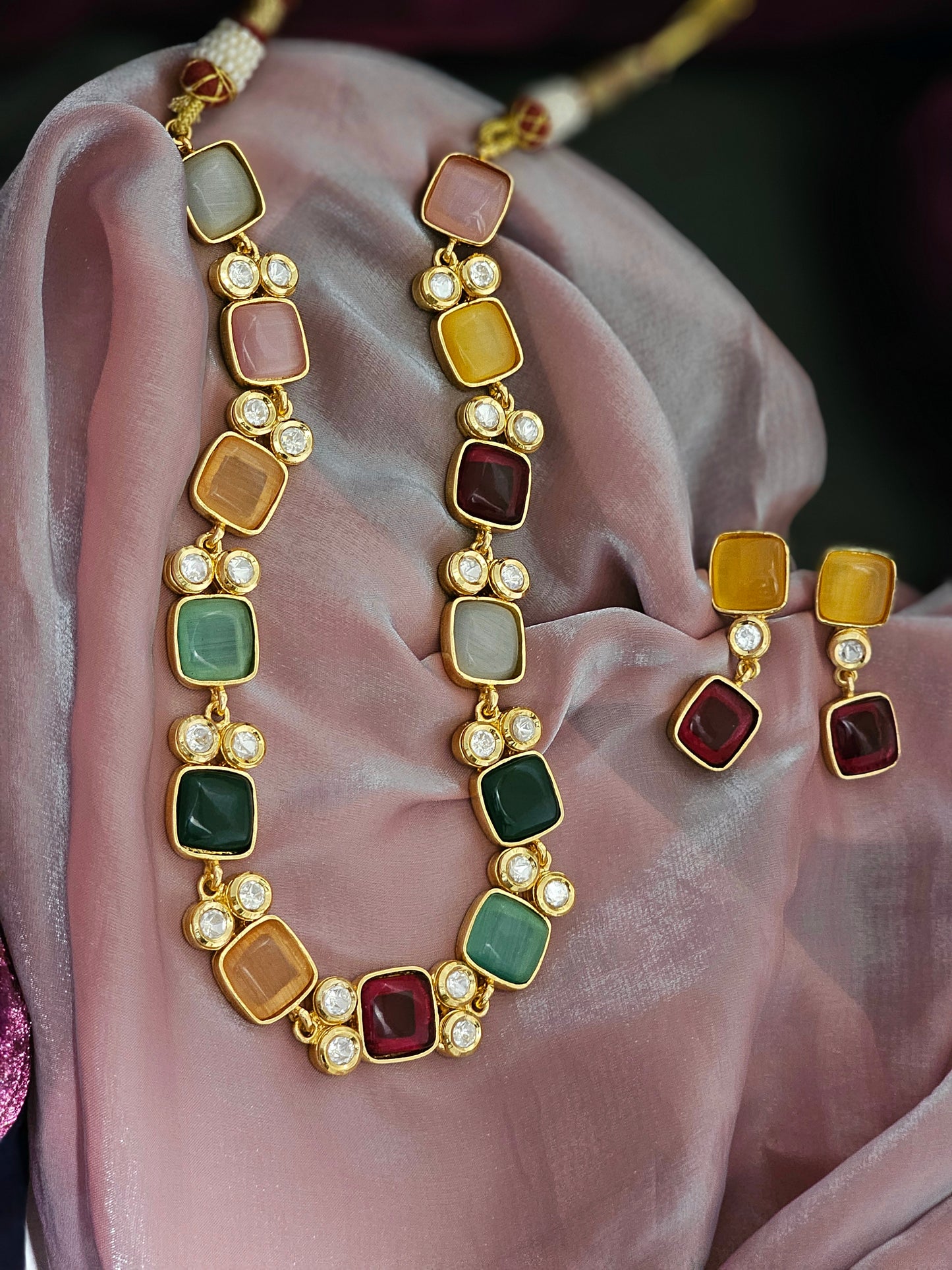 Aarvaya Gem Cascade Necklace Set