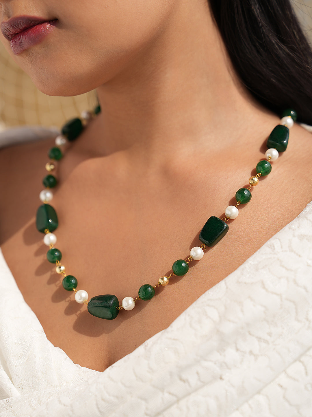 Emerald Whisper Green Quartz Stone Necklace