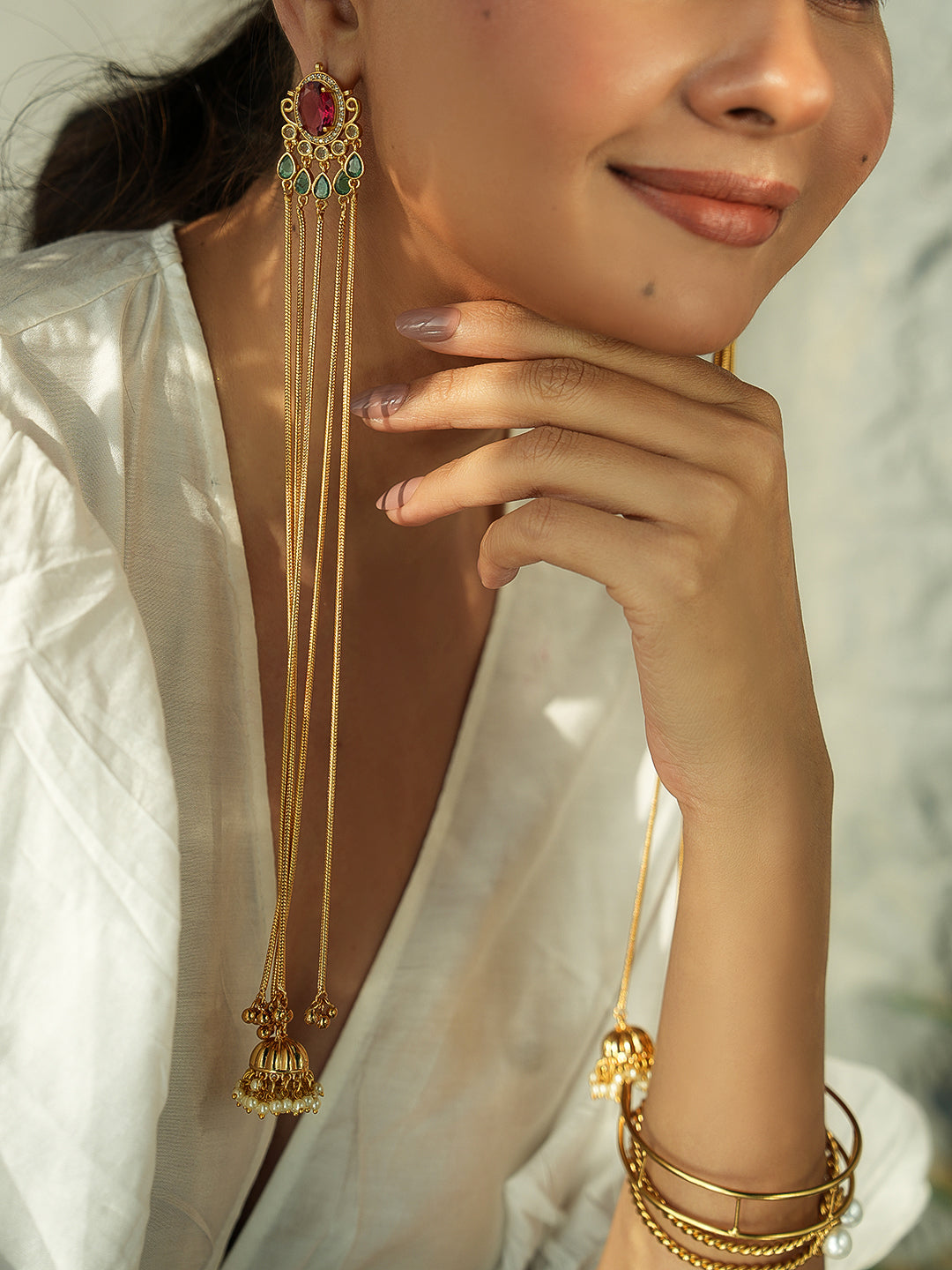 Scarlet Gleam Chain Earrings
