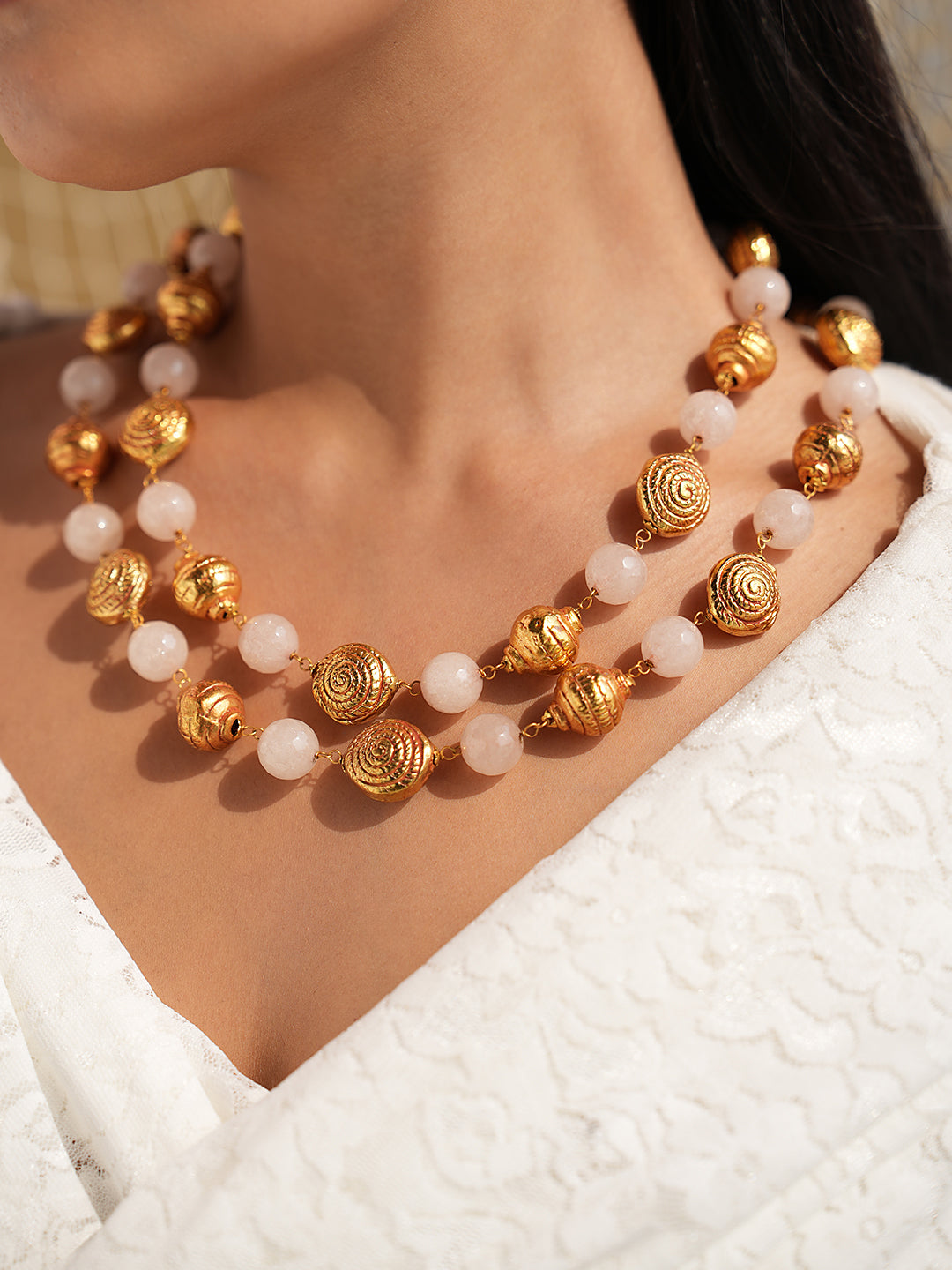 Siona Peach Pearl Strand Necklace Set